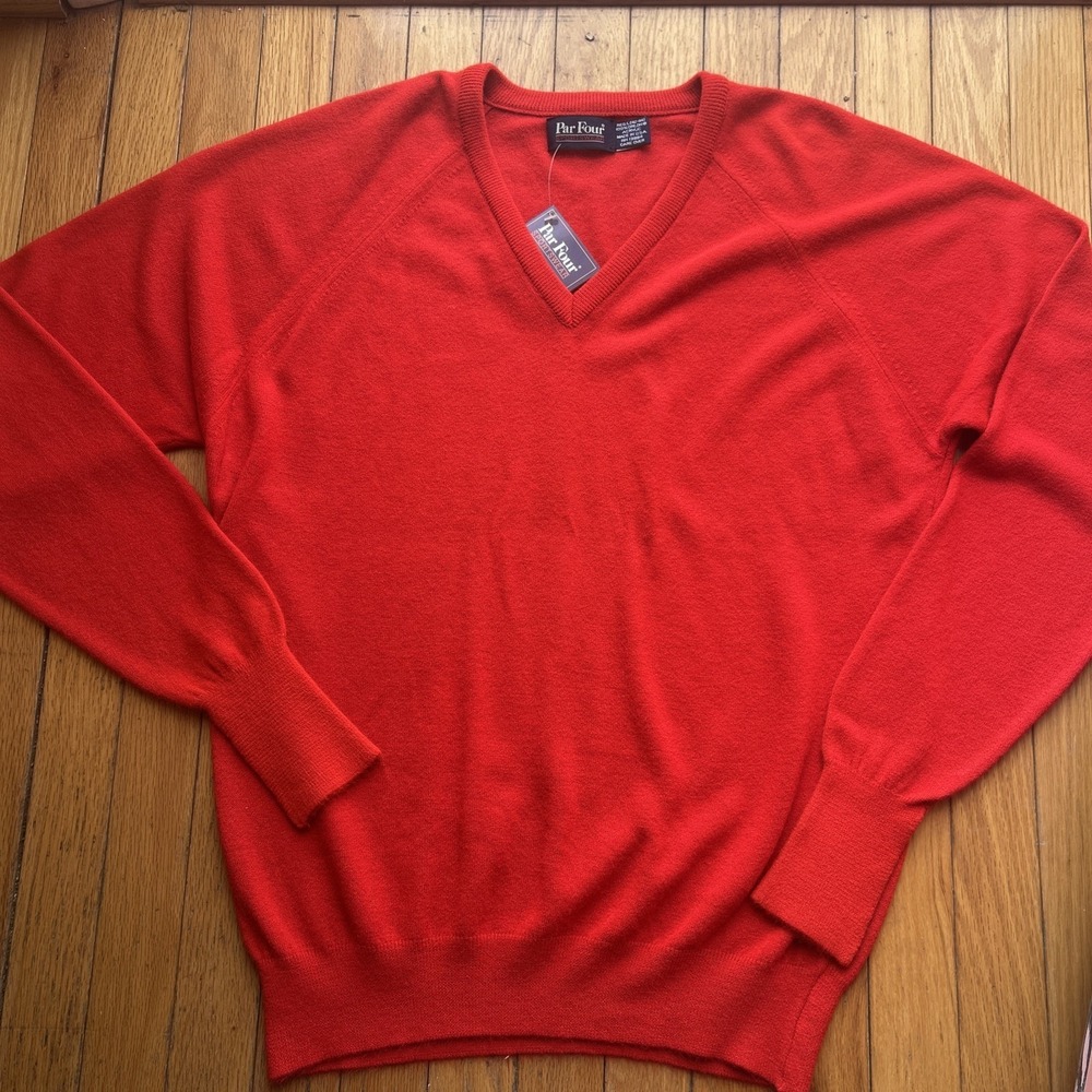 NEW Vintage Men's ‎ Par Four Red 42  Classic Golf Casual Knit Pullover Sweater V